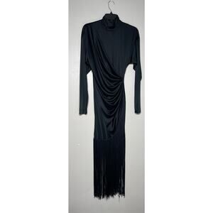 Vintage Karen Okada for David Howard Black dress with fringe trim size 8